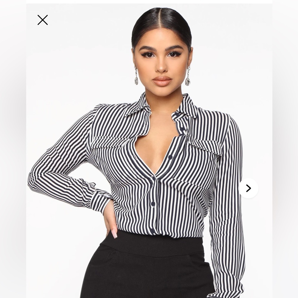 Fashion Nova You Better Work Striped Shirt II - Navy/White
